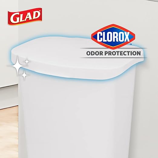 Glad 13 Gallon Trash Can | Plastic Kitchen Waste Bin with Odor Protection of Lid | Hands Free with Step On Foot Pedal and Garbage Bag Rings, 13 Gallon, White - Image 3