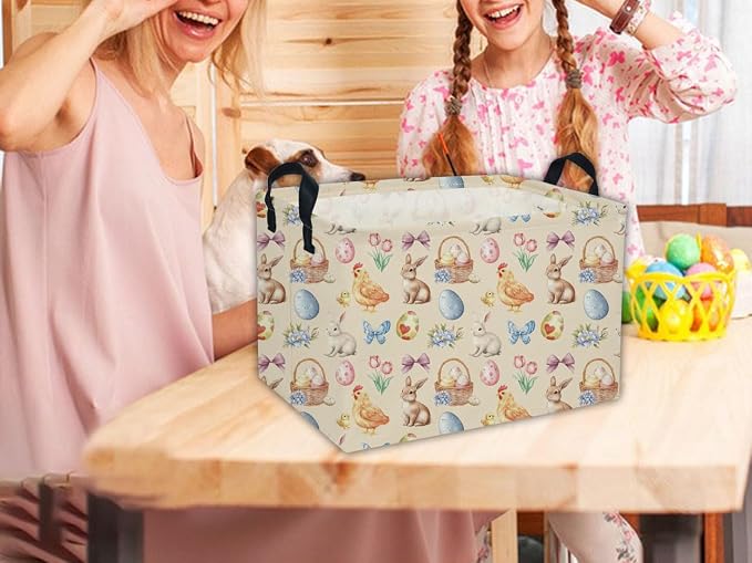 Easter Baskets for Kids Gift Basket Empty Baby Basket for Boys and Girls Rectangular Toy Storage Bins Organizer Bin Box Cute Room Decor for Home(Easter Baskets) - Image 4