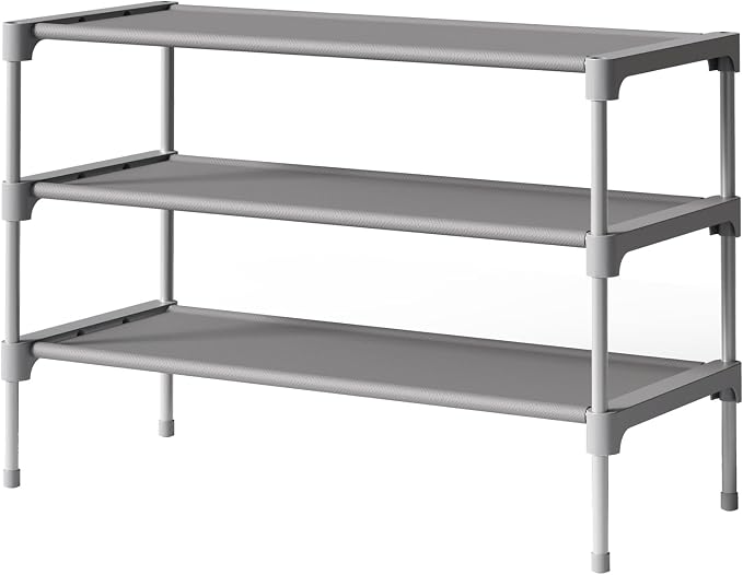 Kitsure Shoe Rack - Non-Woven Shoe Rack Shelf, Shoe Organizer for Closet, Entryway, Garage & Corridor, Stackable Shoe Shelves, 27.5" Wide - 3 Tier, Grey by Kitsure