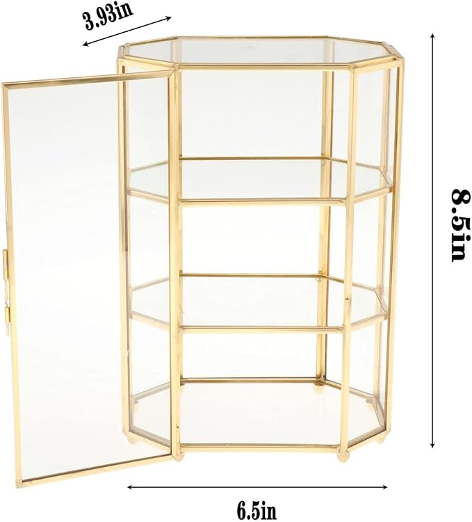 3-Tier Glass and Gold Jewelry Box, Makeup Organizer, Glass Display Case - Image 2