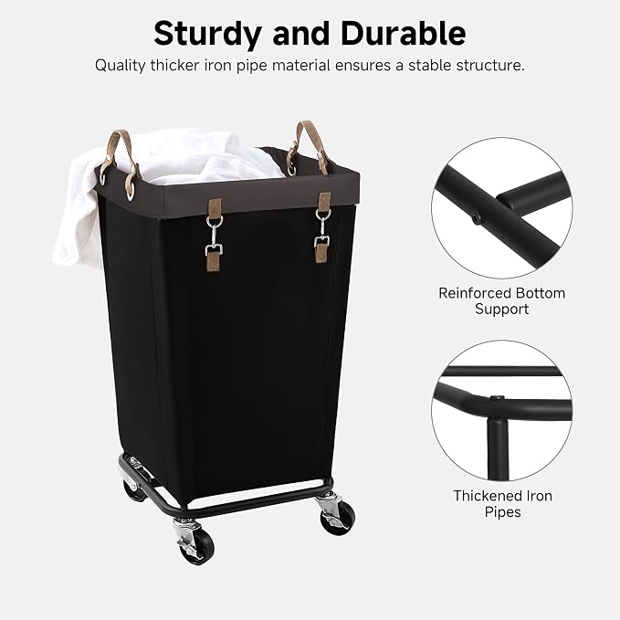 StorageWorks 110L Laundry Basket with Wheels, Large Rolling Hampers for Clothing Organizer, Dirty Clothes Basket for Hotel, Home, Closet, Dorm, Black - Image 6