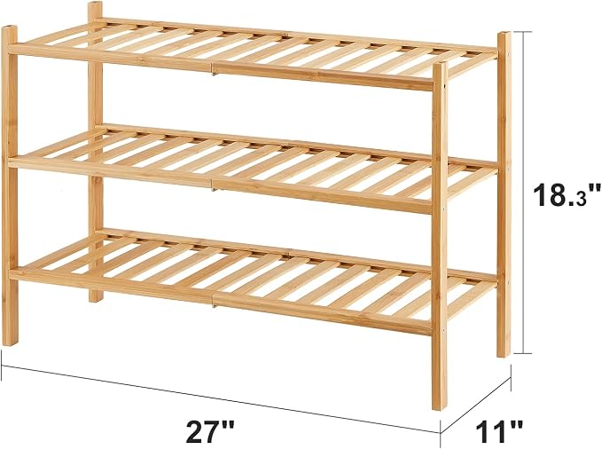 viewcare 3-Tier Free Standing Shoe Racks, Bamboo Wood Shoe Rack for Entryway & Closet, Beautiful | Natural | Functional | Sturdy Shoe Rack - Image 3