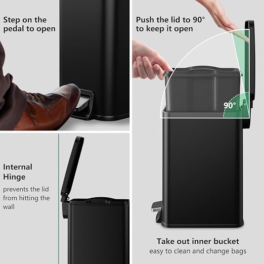 Slim Bathroom Trash Can with Lid Soft Close, 1.6 Gallon Stainless Steel Garbage Can with Removable Inner Bucket, Durable Step Pedal, Small Trash Bins for Toilet, Bedroom, Kitchen, Office - Image 4