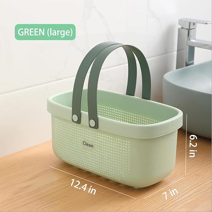 JiatuA Plastic Storage Basket with Handle Portable Shower Caddy Tote Organizer Basket Bin for Bathroom Kitchen Dorm Room Bedroom, Green - Image 5