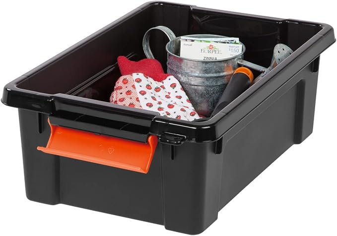 IRIS USA 3 Gallon Lockable Storage Bins with Lids, 5 Pack - Made in USA, Heavy Duty, Stackable Containers, Garage Organizing Bins Moving Tubs, Rugged Sturdy Equipment Utility Box - Black/Orange - Image 4