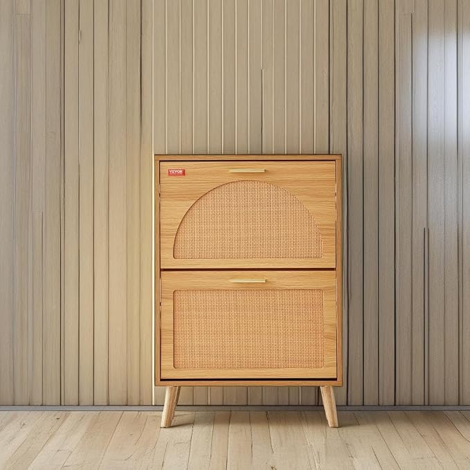 VEVOR Shoe Cabinet with 2 Flip Drawers, Shoe Storage Cabinet for Entryway, Free Standing Shoe Storage Organizer with Rattan Doors for Heels, Boots, Slippers in Hallway, Living Room - Image 2