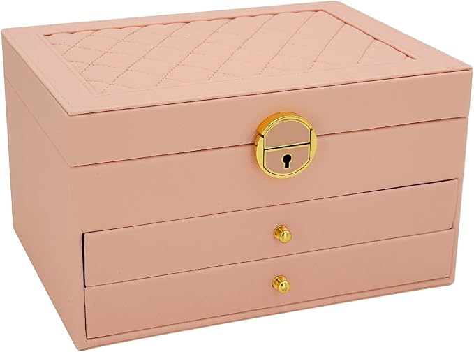 KOOAAICCHI Jewelry Box for Women, 3-Layer Jewelry Organizer, Jewelry Storage Case PU Leather for Earrings, Bracelets, Ring, Necklaces-Pink by KOOAAICCHI