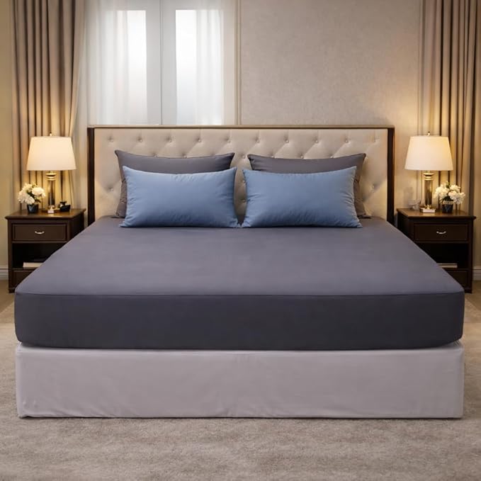100% Cotton Single Layer Mattress Cover King Size, Elastic Mattress Cover, Stretches Up to 16 Inches Deep, Cozy, Absorbent, Easy to Replace, Machine Washable (6 Colors) (Charcoal, Queen)