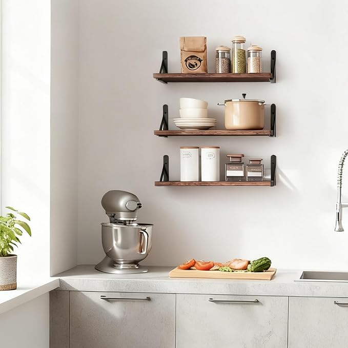 Fixwal Wall Shelves Floating Shelves for Wall Bedroom Bathroom Living Room Kitchen Storage and Decor(Brown, Set of 3, 16.5 Inch) - Image 7