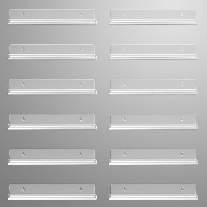 Gotega 12 Pack Vinyl Record Shelf Wall Mount, 12 inch Album Record Holder Display, Clear Acrylic Floating Shelves for Wall, Suitable for Bedroom, Living Room, Magazine Shelf, Kids Bookshelf, etc - Image 7