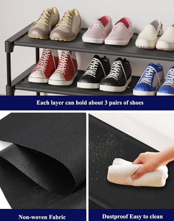 Kitsure Shoe Rack - Non-Woven Shoe Rack Shelf, Shoe Organizer for Closet, Entryway, Garage & Corridor, Stackable Shoe Shelves, 27.5" Wide - 2 Tier, Black - Image 4