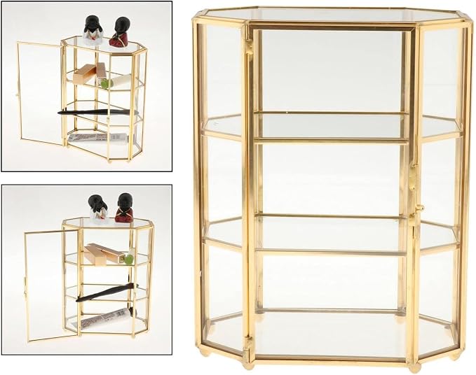 3-Tier Glass and Gold Jewelry Box, Makeup Organizer, Glass Display Case - Image 6