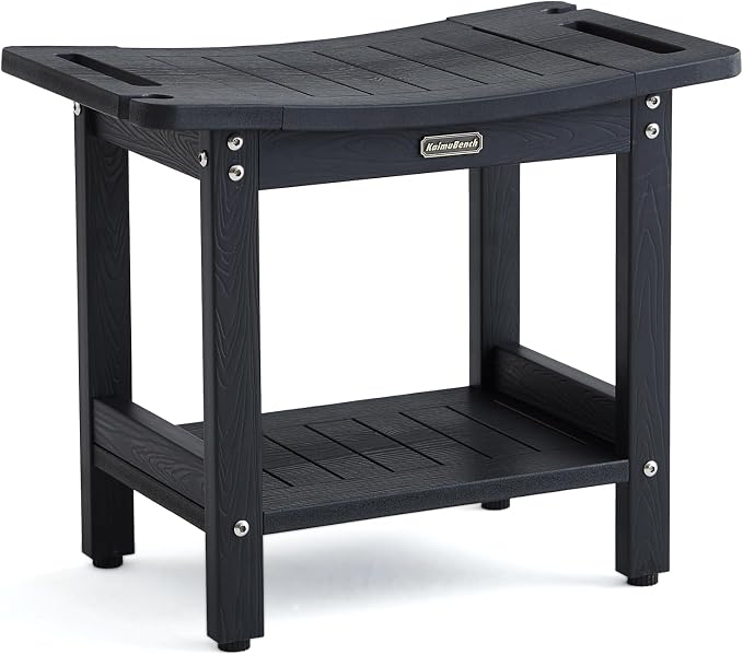 Shower Bench Seat for Shaving Legs, Waterproof Shower Stool for Inside Shower with Handles & Shower Head Holder, Bathroom Shower Chair, Black Shower Foot Rest with Adjustable Feet, Non-Slip by KaimuBench