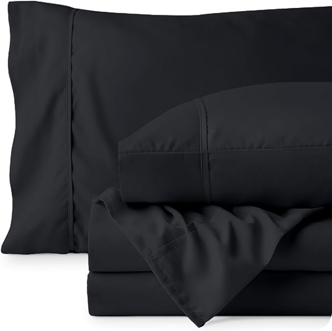 Bare Home Full Sheet Set - 1800 Ultra-Soft Microfiber Full Bed Sheets - Double Brushed - Deep Pockets - Easy Fit - 4 Piece Set - Bedding Sheets & Pillowcases (Full, Black)