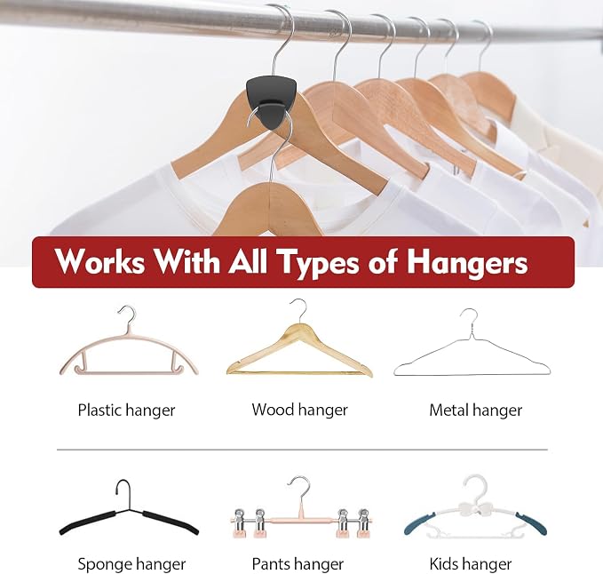 Latoxcaa Space Saving Hanger Hooks 70Pcs, Upgrade Heavy Duty Space Saver Hangers Connector Hooks for Clothes, Premium Hanging Closet Organizer for Dorm, Ganchos para Colgar Ropa, Black - Image 5