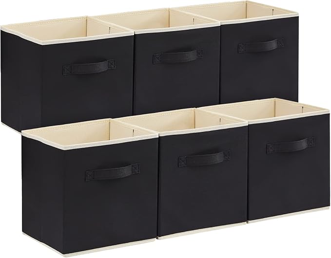 Lifewit Storage Cubes, Foldable Decorative Fabric Storage Baskets for Organizing Home Organizers with Handles for Shelves, Closet, 11 Inch Bins, 18L Black, 6 Packs by Lifewit