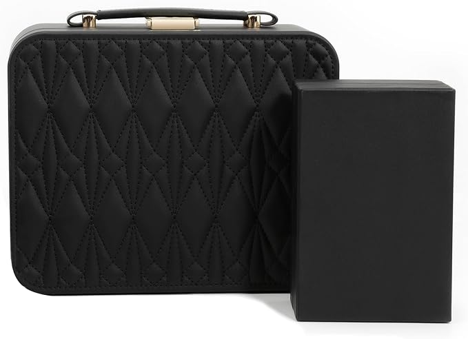 Travel Jewelry Box Jewelry Storage Case Jewelry Suitcase for Women and Men 2 Layer Jewelry Organizer Box with Removable Tray (Black) by HOME