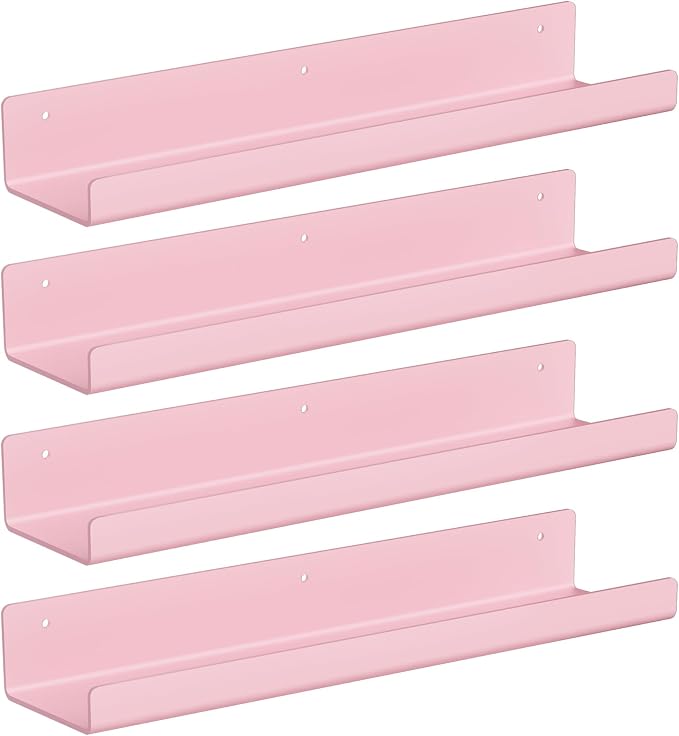 upsimples Acrylic Shelves for Wall Decor, 15" Display Shelf Perfume Organizer for Bathroom, Bedroom, Living Room, Floating Bookshelves for Kids, Pink, 4 Pack - Image 5