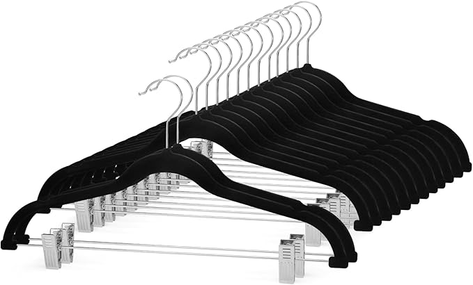 Cozymood Velvet Skirt Hangers 24 Packs Velvet Hangers with Clips Ultra Thin Non Slip Velvet Pants Hangers Space Saving Clothes Hanger for Trouser, Skirts, Jeans (Black) by CozyMood