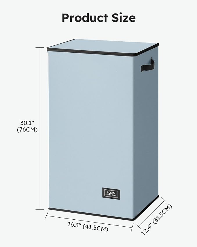 SOLEDI Laundry Hamper with Lid 100L Large & Tall Collapsible Laundry Basket, Clothes Hamper with Bag Removable Easy to Carry, Dirty Hampers for Bedroom, Bathroom, Dorm, College, Blue Grey - Image 7
