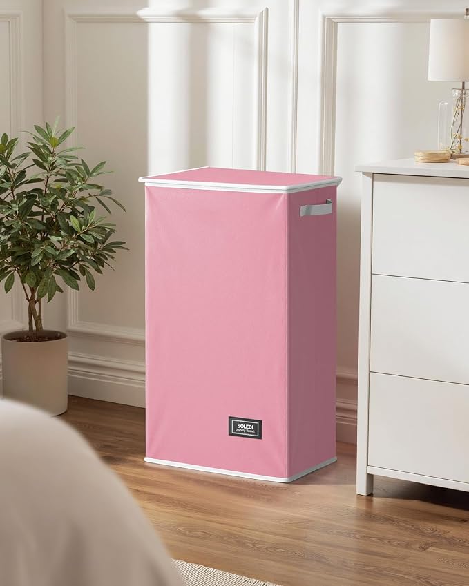 SOLEDI Laundry Hamper with Lid 100L Large & Tall Collapsible Laundry Basket, Clothes Hamper with Bag Removable Easy to Carry, Dirty Hampers for Bedroom, Bathroom, Dorm, College, Pink - Image 7