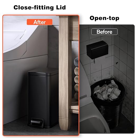 Slim Bathroom Trash Can with Lid Soft Close, 1.6 Gallon Stainless Steel Garbage Can with Removable Inner Bucket, Durable Step Pedal, Small Trash Bins for Toilet, Bedroom, Kitchen, Office - Image 5