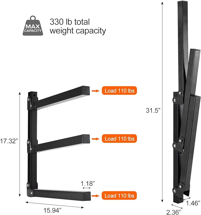 Ultrawall Wall Mount Wood Organizer and Lumber Storage Metal Rack for Shed, Workshop, Garage with 3-Level (Black-4 Pack) - Image 2