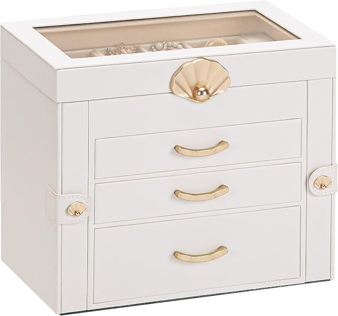 Enthralite Jewelry Box with 3 Drawers : Jewelry Display Organizer for Earrings Necklaces - Gift for Girls Women | White by Enthralite