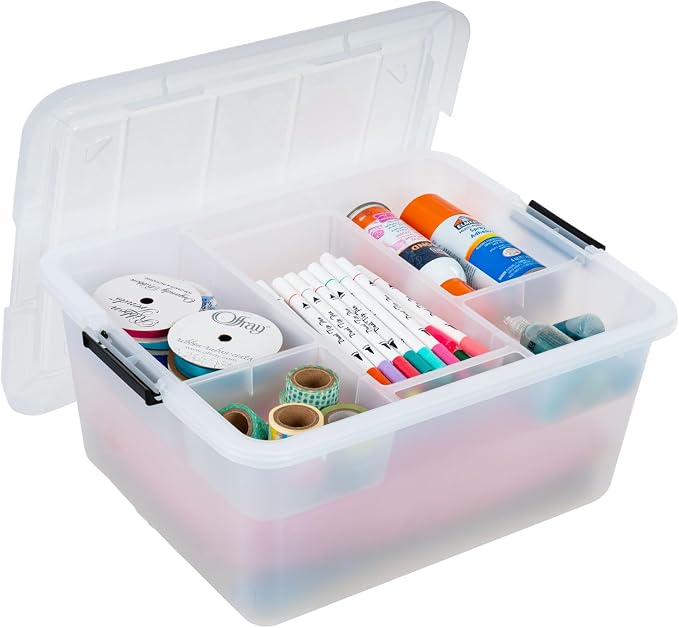 IRIS USA 18 QT Clear Storage Organizer with Removable Dividers, Stackable Plastic Storage Box with Lid, Modular Container for Crafts, Tools, Office & Pantry Organization - Image 2