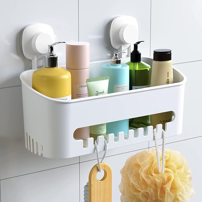 LUXEAR Suction Cup Shower Caddy - No Drilling Removable Shower Caddy - Powerful Suction Shower Organizer Max Hold 22lbs, Waterproof Suction Storage Basket for Bathroom & Kitchen by Luxear