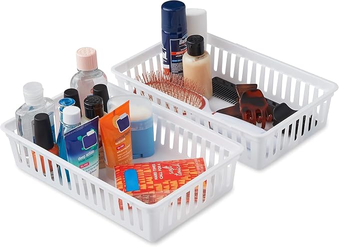 Tribello Plastic Bin Baskets for Organizing, White Storage Tray, Rectangle 9 x 6 x 2 - Pack of 4 - Made in USA - Image 3