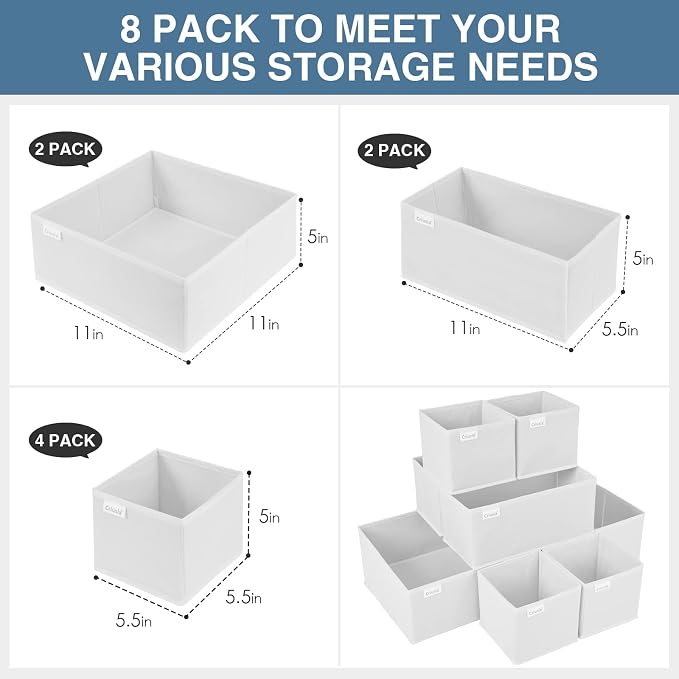 Criusia Drawer Organizer Clothes, 8 Pack Underwear Drawer Organizer, Foldable Closet Organizers and Storage Dresser Drawer Dividers for Clothes, Socks, Scarves, Ties (White) - Image 2