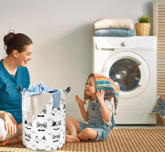 HIYAGON Large Storage Baskets,Waterproof Laundry Baskets,Collapsible Canvas Basket for Storage Bin for Kids Room,Toy Organizer,Home Decor,Baby Hamper(Bowknot Cat) - Image 3