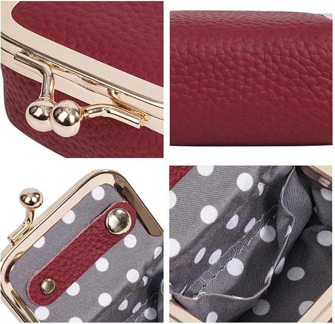 Genuine Leather Mini Jewelry Box & Vintage Wallet for Women - Compact Travel Coin Purse, Lipstick Storage Organizer, Retro Leather Clutch Case (Red/Mini) - Image 5