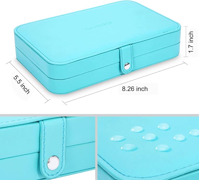 LANDICI Small Jewelry Box for Women Girls, PU Leather Travel Jewelry Organizer Case, Portable Jewellery Storage Holder Display for Ring Earrings Necklace Bracelet Bangle Watch Men Kids Gift, Lake Blue - Image 4