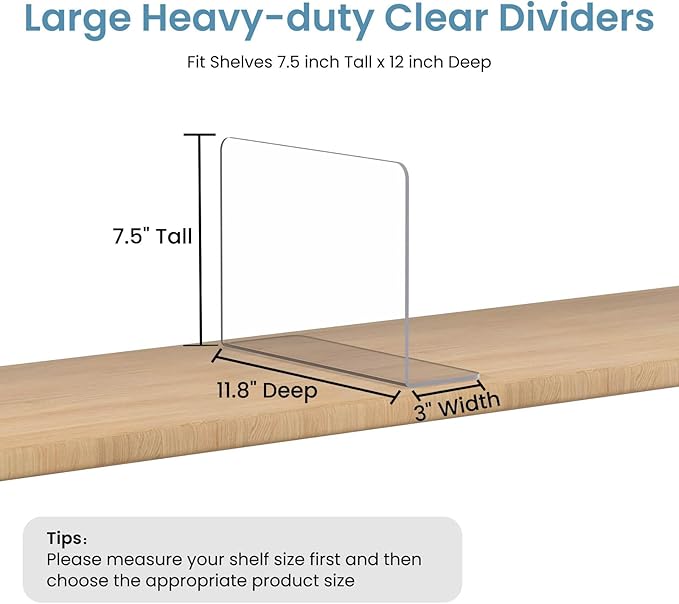 OKPOW Shelf Dividers Closet Organizer - 7.5" Tall X 11.8" Deep Acrylic Clear Sturdy Separate for Clothes Purse - Adjustable Space Saver Easy Install for Home Organization Enthusiasts 8 Pack - Image 3