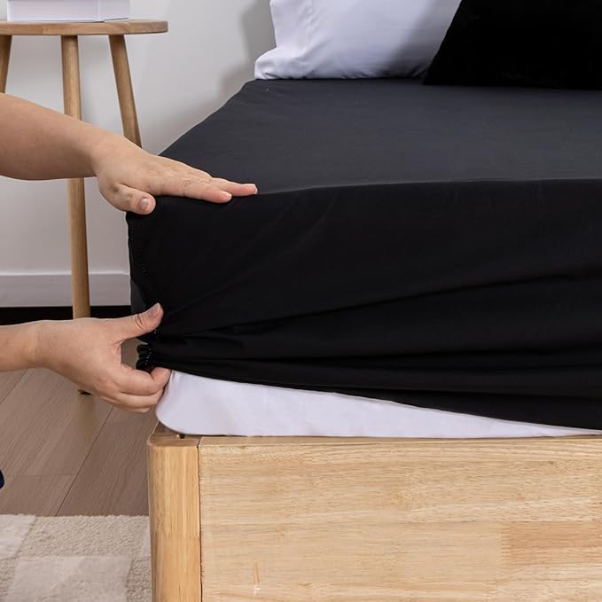Holawakaka Queen Waterproof Mattress Encasement Protector Black Fitted Sheet Breathable Bed Mattress Pad Cover, 14" Deep Pocket (Black, Queen)