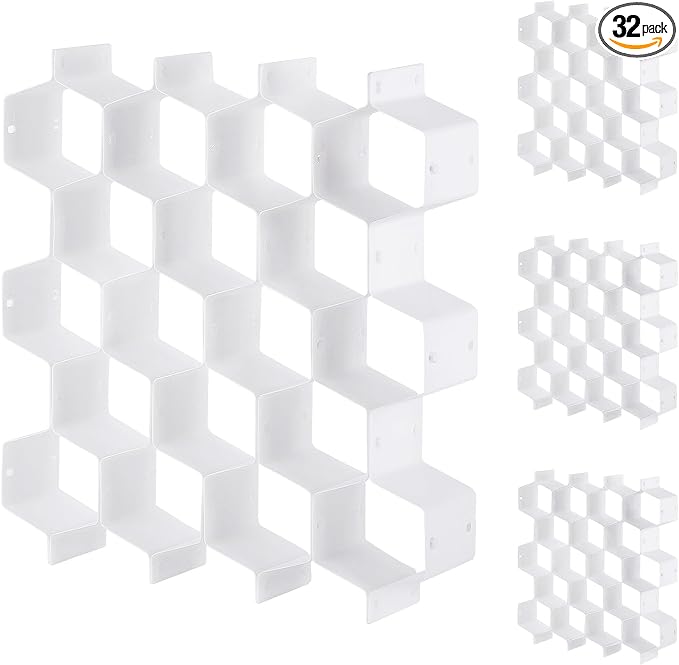 Ohlove 32Pcs Honeycomb Drawer Organizer Divider for Underwear Socks Bras Ties Belts Scarves (112 Slots) by Ohlove