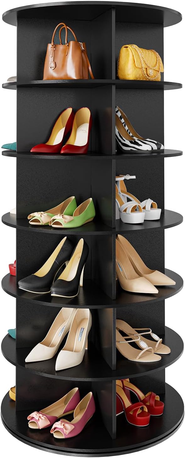 SpaceAid 6 Tier Rotating Shoe Rack Tower, Spinning Shoe Display Lazy Susan, Revolving 360 Shoe Rack Storage Round Carousel, Vertical Handbag Rotate Shoes Closet Organization (6-Tier Black) by SpaceAid