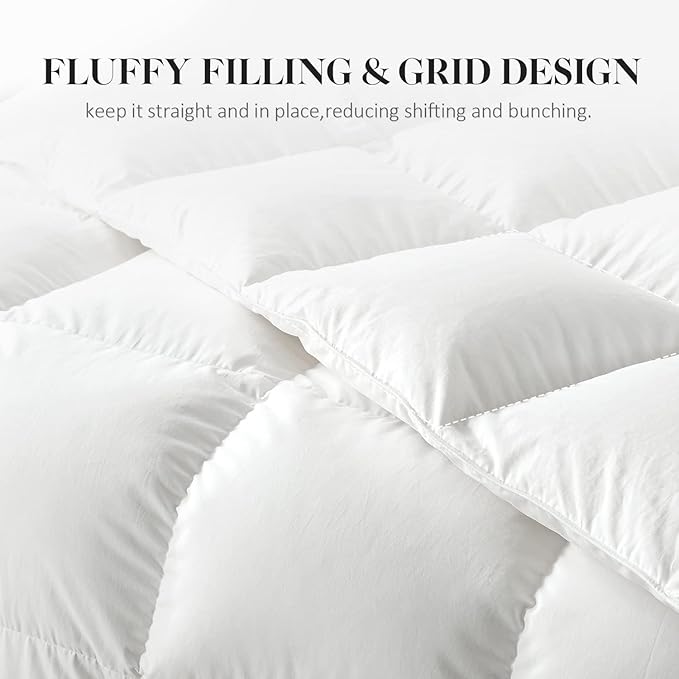 WhatsBedding White Feather Comforter California King Size, Filled with Feather and DownFiber, All Season Luxury Bed Comforter, Ultra Soft 100% Cotton Duvet Insert,104"x96"