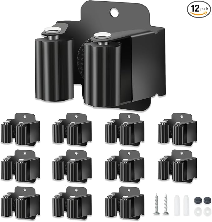 12 PCS Broom Holder Wall Mount, Upgraded Heavy Duty Mop and Broom Holder Wall Mount, Stainless Steel Broom Hanger Mop Holder Rack for Kitchen Laundry Garden Tool Organizer by Unknown