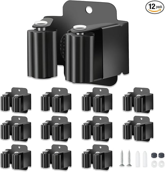 12 PCS Broom Holder Wall Mount, Upgraded Heavy Duty Mop and Broom Holder Wall Mount, Stainless Steel Broom Hanger Mop Holder Rack for Kitchen Laundry Garden Tool Organizer by Unknown