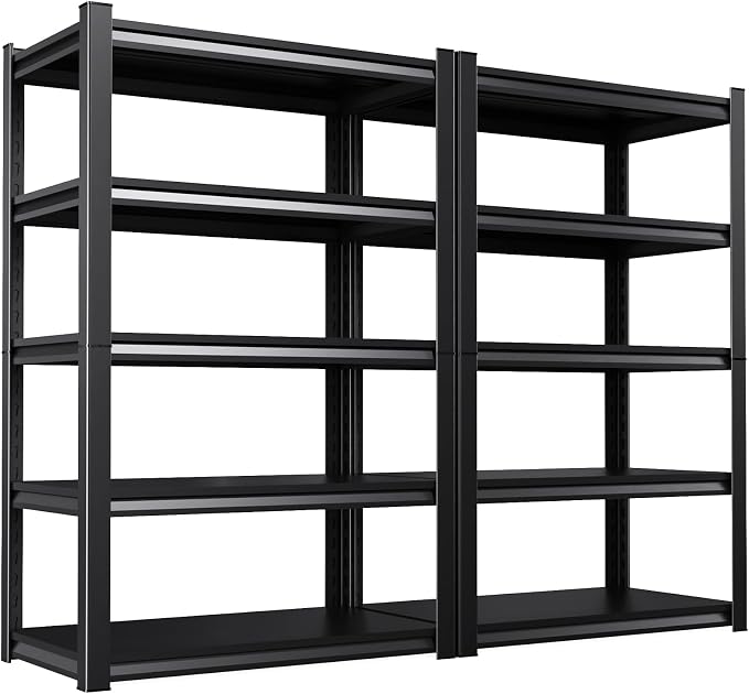 2 Pack Storage Shelves,2500LBS Garage Shelving,Adjustable Garage Shelves,Heavy Duty Metal Shelving, 5 Tier Wood Utility Steel Shelf, Shelving Units and Storage Rack 72''H*36''W*16''D by KORVENA
