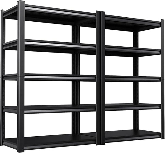 2 Pack Storage Shelves,2500LBS Garage Shelving,Adjustable Garage Shelves,Heavy Duty Metal Shelving, 5 Tier Wood Utility Steel Shelf, Shelving Units and Storage Rack 72''H*36''W*16''D by KORVENA