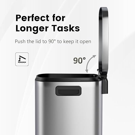 ELPHECO Kitchen Trash Can with Lid Soft Close,13 Gallon / 50L Stainless Steel Pedal Garbage Can, Heavy-Duty Fingerprint Proof Step Wastebasket with 20 Bags, Removable Bucket, Home Office, Silver - Image 8