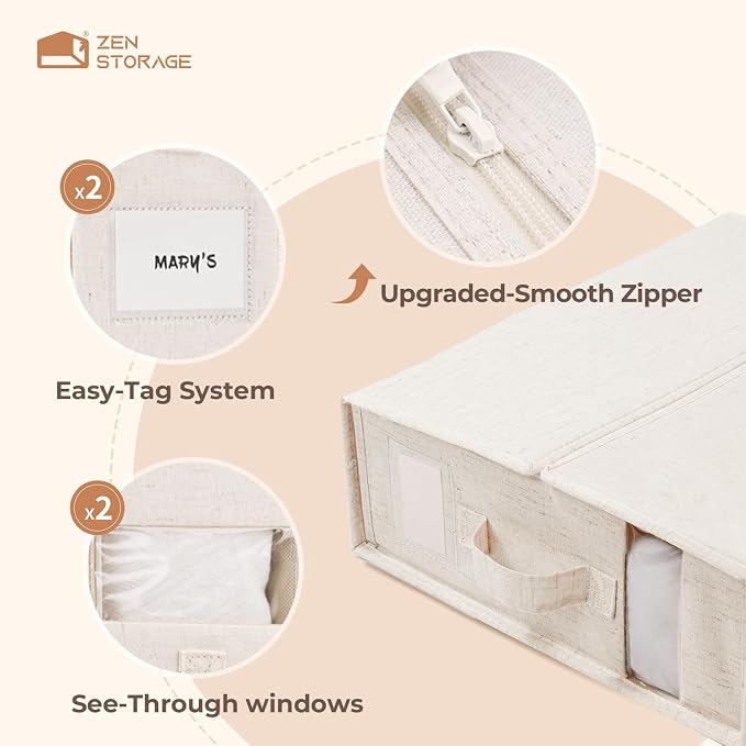 12Pack Linen Sheet Organizers for Linen Closet - King/Queen Size Bedding Storage Boxes with Clear Window | Foldable, Dustproof Sheet Storage Organizer for Blankets & Sheet Sets,Off-white - Image 5