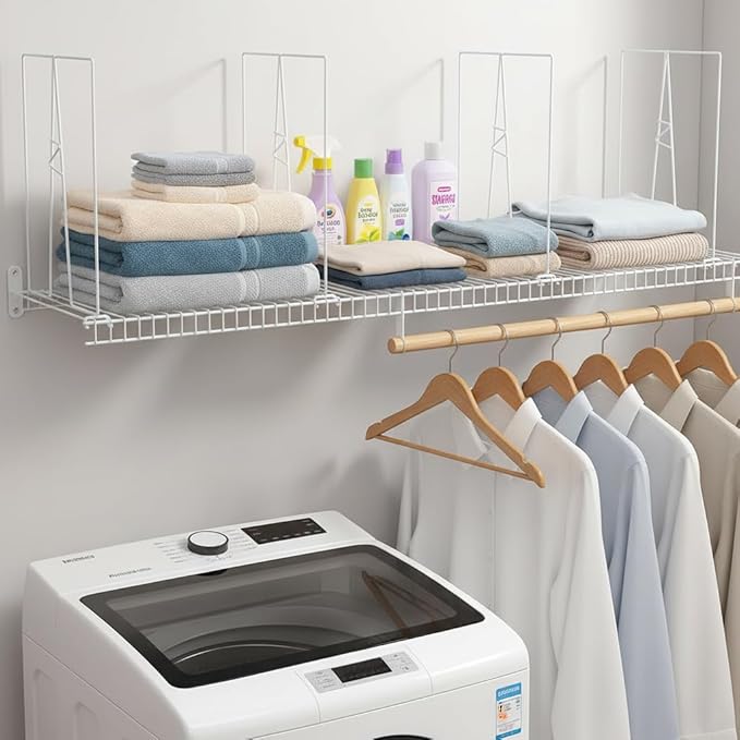 Wire Shelf Dividers - White Closet Organization & Storage Organizer - No Tool Shelf Divider for Wire Shelves - Metal Shelf Accessories – for 12“ Deep Wire Shelves – Tall 16” Height – 4 Pack - Image 6