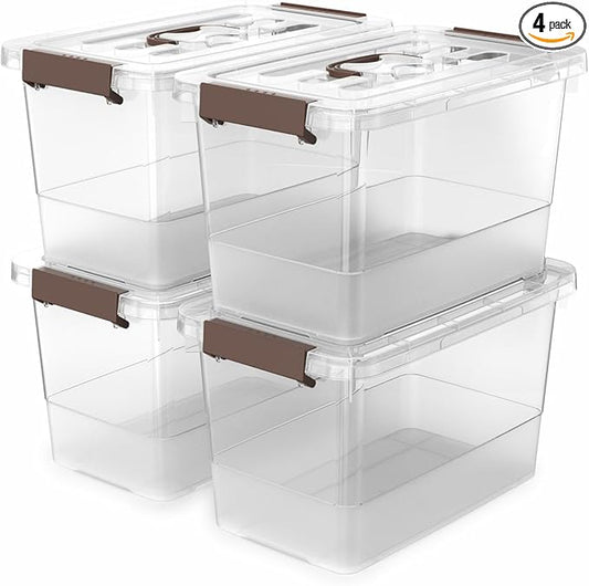 4 Pack-Plastic Storage Bins with Lids and Handle, Clear Plastic Latching Box for Storage, Stackable Storage Containers for Organizing, Multi-Purpose, 7 Quart