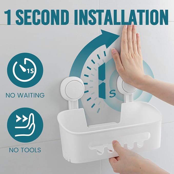 TAILI Shower Caddy Suction Cup 2 Pack, Heavy Duty Bathroom Organizer, Removable Shelves for Inside Shower, Shampoo, Waterproof Suction Plastic Storage for Bathroom Accessories Holder, White - Image 2