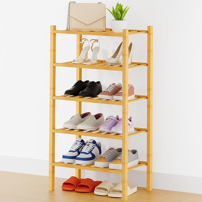 Smiry Shoe Rack, 5 Tier Thick Small Bamboo Shoe Organizer, Stackable Free Standing Wooden Shoe Storage Shelf for Closet, Entryway, Front Door Entrance, Natural by Smiry